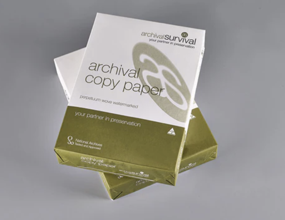 Reams of archival-grade copy paper, premium wove watermarked, National Archives approved