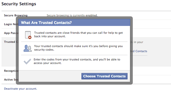 Facebook · Trusted Contacts